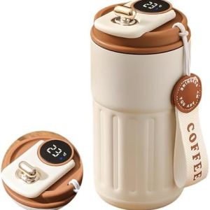 Homealexa Kaffeebecher Digitalanzeige Thermosflaschen 410ml 316 Edelstahl Travel Mug Isolierter Vakuum Thermobecher auslaufsicher Reisebecher mit Deckel für Kaffee Kaffee-to-go Becher