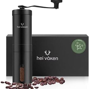 hei våken Kaffeemühle manuell mit Kegelmahlwerk - Verstellbarer Mahlgrad - Handmühle aus Edelstahl für Zuhause & unterwegs