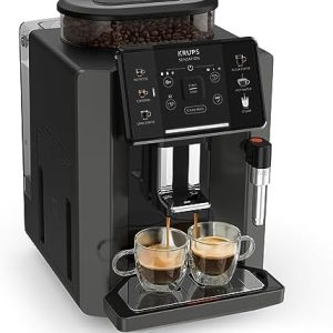 Krups Sensation Kaffeevollautomat, Milchschaumdüse, 5 Getränke, Filterkaffee-Funktion, 2-Tassen-Funktion, Kaffeemaschine, Schwarz, EA910810