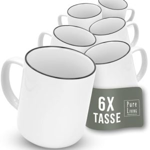 Kaffeetassen 6er Set Scandi - Premium Porzellan Tassen, Skandinavischen Design, Spülmaschinenfest - Moderne Tee- und Kaffeebecher weiß, Stilvolle Ergänzung zum Kaffeeservice - Pure Living Geschirr