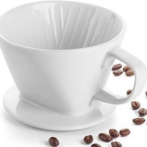 DOWAN Kaffeefilter Porzellan, Größe 2 Kaffee Dauerfilter aus Keramik für 2 Tassen Kaffee, Permanent Kaffeefilter für Zuhause, Café, Restaurants, Geschenk für Mama, Papa, Freunde, Weiß