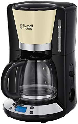 Russell Hobbs Kaffeemaschine [Digitaler Timer, Brausekopf für optimale Extraktion&Aroma] Colours+ Creme (max 10 Tassen, 1,25l Glaskanne, Warmhalteplatte, 1100W) Filterkaffeemaschine 24033-56