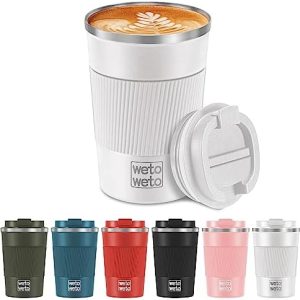 WETOWETO 380ml Reisebecher, isolierte wiederverwendbare Kaffeetasse mit auslaufsicherem Deckel, Edelstahl Reise-Kaffeebecher, tragbarer Kaffeebecher für heißen & kalten Wasserkaffee (weiß)