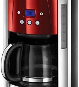 Russell Hobbs Kaffeemaschine [Digitaler Timer, Brausekopf für optimale Extraktion&Aroma] Luna Rot (max 12 Tassen, 1,5l Glaskanne, Warmhalteplatte, 1000W) Filterkaffeemaschine 23240-56