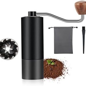 Kaffeemühle Manuell,Edelstahl Handkaffeemühle mit Kegelmahlwerk Mahlgrad und Holzgriff，Präzises Einstellbar Kaffee Handmühle für Espresso und Handgebrühter Kaffee，Fein Bis Grob Gemahlen, Extra-Bürsten