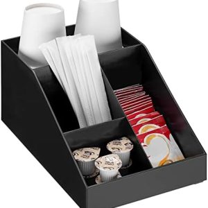 Navaris Kaffee Spender Organizer - Aufbewahrung von Zubehör - Kaffeebar für u.a. Zucker Milch Servietten Kapseln - Kaffeestation 4 Fächer schwarz