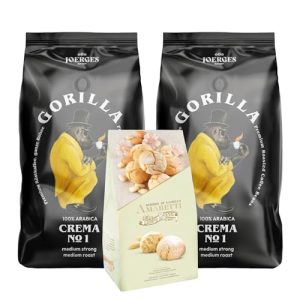 Joerges Gorilla Crema No.1 2x 1000g Kaffee + Pietro Rossi Weiche Amaretti 150g | Probierset Büroset Espresso Kaffeebohnen Mandelgebäck Set