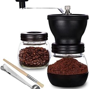 PARACITY Kaffeemühle mit Keramikmahlwerk, Kaffeemühle manuell, mit 2 Gläsern (je 11 oz) Edelstahlgriffe, kaffeemühlen für Filterkaffee, Espresso, French Press