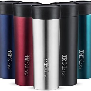 720°DGREE Premium Thermobecher “PleasureToGo” - 450ml, BPA-Frei, Auslaufsicher - Schlanker Edelstahl Kaffeebecher to go, Isolierbecher, Reisebecher Travel Mug mit Deckel - 360°-Trinköffnung - 5h heiß