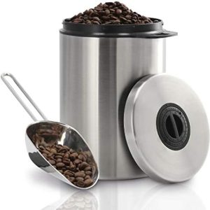 Xavax Kaffeedose für 1kg Kaffeebohnen (luftdichter Kaffeebohnen-Behälter mit Kaffee-Schaufel, Aromadose aus Edelstahl, Vorratsdose zur Aufbewahrung) silber, One Size