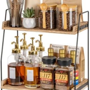 ANBOXIT Kaffee Organizer, Kaffeebar Zubehör Organizer Holz, Kaffee Aufbewahrung für Kaffeestation, Arbeitsplatten Gewürzregal für Küche, 2-stöckige Kaffee Caddy für Küche, Zuhause, Büro - Braun