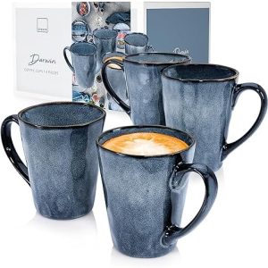 SÄNGER | Kaffeetassen Set Darwin 4 tlg, Kaffeebecher Set 4 Personen, Steingut Tasse Handmade, Kaffeebecher mit Henkel Spülmaschinenfest, Coffee Cups, Kaffeetasse Groß, Tassen Set Blau | 500 ml