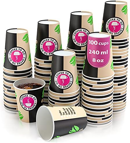 CupCup 100 Pappbecher für Kaffee zum Mitnehmen – Einwegbecher – Kaffeetasse 240 ml zum Servieren von Kaffee, Tee, heißen und kalten Getränken