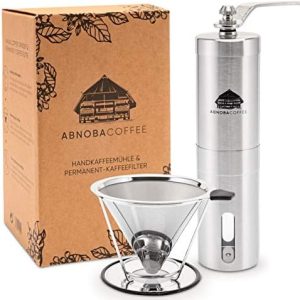 ABNOBACOFFEE Kaffee-Set manuelle Handkaffeemühle mit Permanentfilter aus Edelstahl