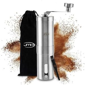 JMH Kaffeemühle manuell Kegelmahlwerk (verstellbarer Mahlgrad) - Edelstahl Coffee Grinder mit Pinsel - Hochwertige Kaffeemühle Hand - Handkaffeemühle