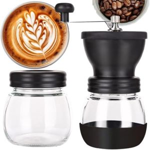 Retoo Kaffeemühle Manuell Keramikmahlwerk Grob- und Feinmühle Handmühle Edelstahl Kaffeebohnen Pfeffermühle Klinge Schüssel für Zuhause Büro Aufbewahrungsbehälter Schwarz