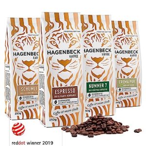 Hagenbeck Kaffee Probier-Set | Ganze Kaffee-Bohnen aus traditioneller Röstung | Aromatisches Kaffee-Geschenk-Set mit je 250g Espresso, Espresso Nr. 7, Schümli & Bio-Crema-Pur | Kaffeespezialitäten