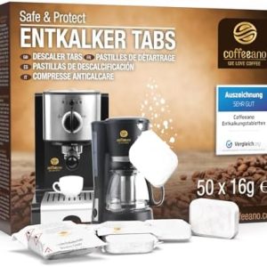 Coffeeano 50 Entkalkungstabletten für Kaffeevollautomaten und Kaffeemaschinen. Entkalkungs-Tabs für Delonghi, Siemens, EQ-Serie, Jura, Krups, Bosch, Miele, Melitta, WMF uvm.