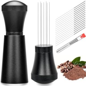 Wdt Tool, Espresso Zubehör, mit 7 Espresso Nadel 0.35mm, 8 Lebensmittelgeeigneter Edelstahl Ersatznadeln, Abnehmbar Kaffeezubehör, Wdt Tool Espresso für Barista (Matte Black)