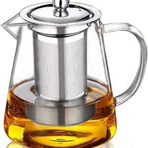 Teekanne Glas 25oz/750ml, BOWD mit hitzebeständigem Edelstahl, perfekt für Tee und Kaffee, mikrowellengeeignet und für Herdplatten, Teesieb mit Kapazität