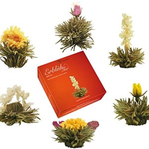 Creano Teeblumen Mix – „ErblühTee“ in edler Geschenkbox zum Probieren | Weißtee (6 verschiedene Sorten Teerosen) Geschenk für Frauen, Mutter, Teeliebhaber