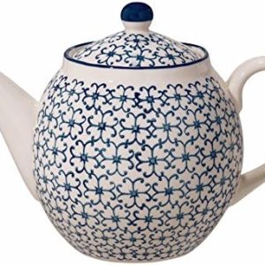 Bloomingville Teekanne Kristina Retro große Kanne mit integriertem Sieb vor der Tülle Vintage ø 14 cm, blau, Keramik, fasst ca. 1200 ml