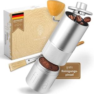 fiika Kaffeemühle manuell mit Edelstahlmahlwerk und abnehmbarem Holzgriff – präzise Mahlgradeinstellung, plastikfreie Espressomühe mit Kegelmahlwerk und Reinigungspinsel + Booklet