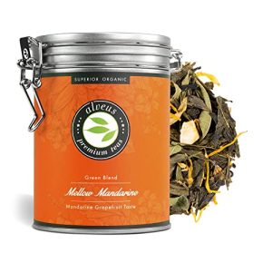 "Mellow Mandarine" Grüner Tee Lose BIO mit Mandarine Grapefruit Geschmack, 100 Gramm Aromatisierter Grüntee in Dose (ca. 40 Tasse) von alveus