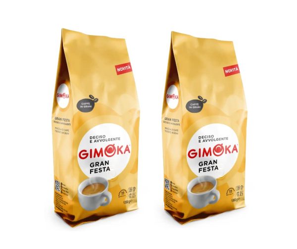 Gimoka - Ganze Kaffeebohnen - 2 Kg - Mischung GRAN FESTA - Intensität 11 - Made In Italy - 2 Packungen À 1 Kg