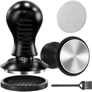 Heltarppe Kaffee Tamper mit Puck Strainer 51mm,Espresso Tamper,304 Edelstahl Gewinde Base Kaffeepresse,inkl Tampermatte,druckregulierend,Tamper 51mm,für Cafes und Kaffeeliebhaber