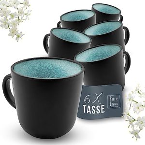 Tassen Set 6er Steingut Ibiza - Stylishes Kaffeetassen Set modern spülmaschinen- und mikrowellenfest, kratzfest - Cooles Tee- und Kaffeebecher Set in Petrol - Pure Living Kaffeetasse