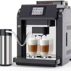 Mcilpoog Vollautomatische Espressomaschine, Milchaufschäumer, integriertes Mahlwerk, intuitives Touch-Display, 7 Kaffeesorten für Zuhause, Büro und mehr (ES317)