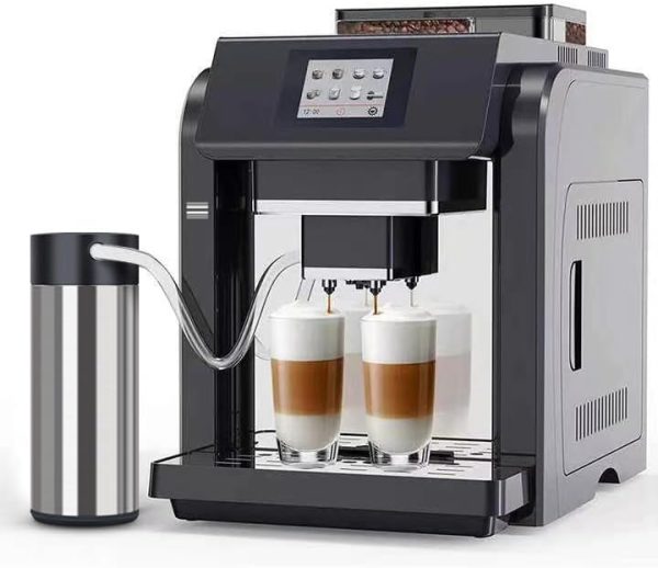 Mcilpoog Vollautomatische Espressomaschine, Milchaufschäumer, integriertes Mahlwerk, intuitives Touch-Display, 7 Kaffeesorten für Zuhause, Büro und mehr (ES317)