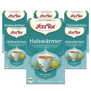 YOGI TEA, Halswärmer, Ayurvedischer Bio Gewürz- und Kräutertee, von Natur aus koffeinfrei, Mischung aus Süßholz, Fenchel und Thymian, Yogi Tee 6er Pack, 6x17 Beutel (102 Teebeutel insgesamt)