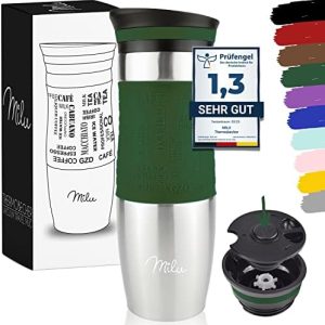 Milu Thermobecher 370ml 450ml Isolierbecher Kaffeebecher to go - 100% Auslaufsicher - Trinkbecher aus Edelstahl - Autobecher doppelwand Isolierung - Thermo Becher - Travel Mug (Olivgrün, 450ml)