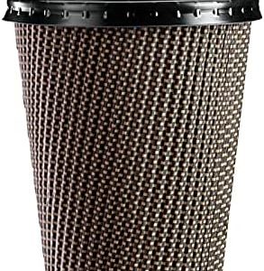 [50 Sets - 12 oz. - 360 ml] Insulated Brown Patterned Ripple Paper Hot Coffee Cups With Lids