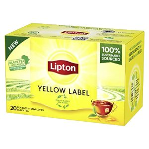 Lipton | Yellow Label | Schwarzer Tee | mit zarten, handgepflückten Schwarzteeblättern | Rainforest-Alliance zertifiziert | 1er Pack | 20 Teebeutel