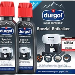 durgol swiss espresso Spezial-Entkalker – Kalkentferner für Kaffeemaschinen aller Typen und Arten – Einfache Reinigung ohne Einwirkzeit & Rückstände – Deutsche Version – 2x125ml