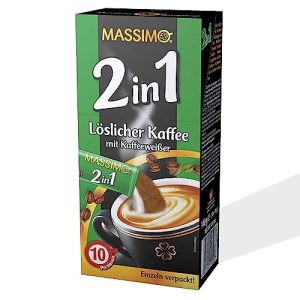 MASSIMO 2in1 Kaffee mit Kaffeeweißer, 160 Sticks, 16 x 10 Sticks à 14 g, Vorteilspack, Löslicher Bohnenkaffee mit Kaffeeweißer, Schnelle Zubereitung, Koffeinhaltig, Instant-Kaffee