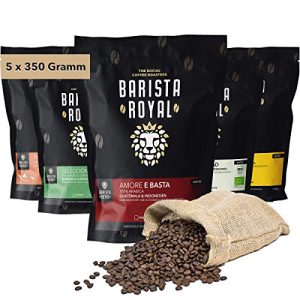 Kaffee Probierset ganze Bohne 5 x 350g | Kaffeebohnen Entdeckerpaket im Geschenkset | Arabica | fair | vegan | Ideal für Vollautomat, Filtermaschine, Handfilter und French Press | BARISTA ROYAL