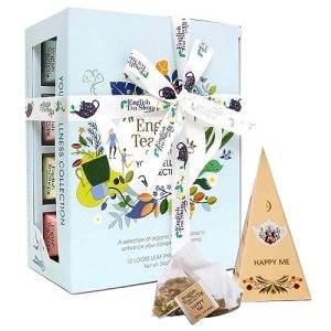 ETS - Teegeschenk "Wellness Tee Kollektion" zum Wohlfühlen, Tee Probierset u. Geschenk Box zum Geburtstag, Ostern, Muttertag, BIO 12 Pyramidenbeutel