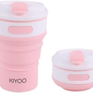 KIYOO Kaffeebecher to go faltbar aus Silikon, 350 ml, BPA frei und auslaufsicher - Coffee to go Becher - Ideal als Camping Zubehör für Kaffeegenießer (Rosa)