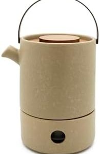 Bredemeijer große Steingut Teekanne 1.2 Liter beige - 2-teiliges Kannen-Set aus Keramik mit Teewärmer für 1 Teelicht & Tee-Filter