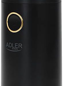 Adler AD 4446bg Elektrische Kaffeemühle aus Edelstahl, 150 W, Füllmenge bis zu 75g, Mühle für Kaffeebohnen, Kaffeemühle mit Sicherheitsblockade, schwarz-golden