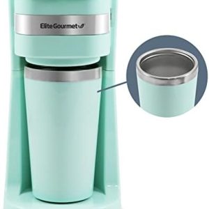 Elite Gourmet EHC113M 14oz persönliche Einzelportionskaffeemaschine. Interner Thermo-Reisebecher aus Edelstahl, kompatibel mit Kaffeesatz, wiederverwendbarer Filter, Mintgrün