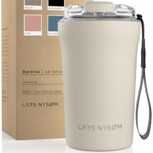 LARS NYSØM Thermo Kaffeebecher-to-go mit Trageschlaufe & Tritan Deckel | BPA-freier Travel Mug 0,38 Liter mit Isolierung | Auslaufsicherer Edelstahl Thermobecher für Café & Tee (Buttercream, 380ml)