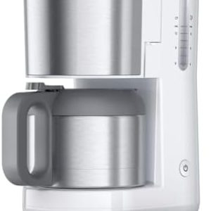 Braun PurShine KF1505 WH Filterkaffeemaschine, 1,2L Edelstahl-Thermokanne für bis zu 9 Tassen, OptiBrew-System, Tropf-Stopp-Funktion, schwenkbarer Filterkorb, Automatische Abschaltung, 1000W, Weiß