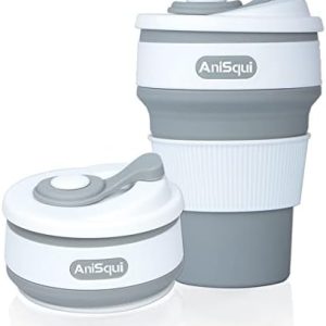 AniSqui coffee to go becher faltbar, (350ml 12oz, 100% Lebensmittelqualität Silikon BPA-frei kaffeebecher faltbar) by (Grau)