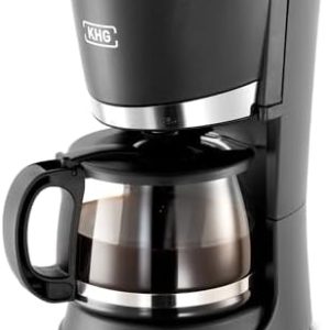 KHG Kaffeemaschine KA-121S in schwarz, Mini-Filterkaffeemaschine mit Glaskanne 500 ml, bis zu 4 Tassen, 600 Watt, inkl. Permanentfilter, Tropfstopp, Warmhaltefunktion & Abschaltautomatik