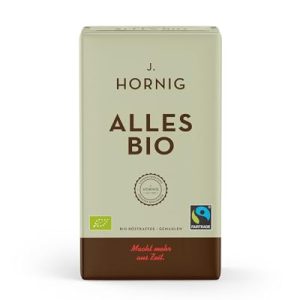 J. Hornig Kaffee gemahlen Bio & Fair Trade, Alles Bio, 500g, intensives Aroma & kräftiger Geschmack, gemahlener Kaffee für Filterkaffee, Frenchpress und Espressokocher